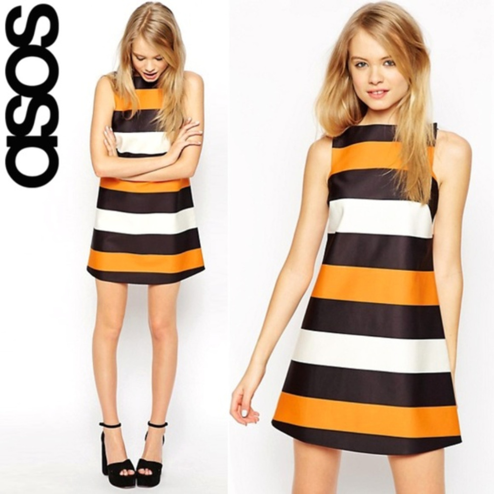 ASOS Silky Feel Bonded Shift Dress in Stripe